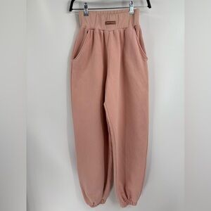 Bo + tee peach orange sweatpants joggers pocket cotton blend cuffed size xs